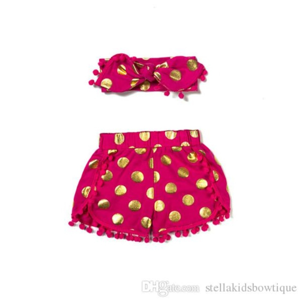 Little baby Girls Polka Dots Short Pink Gold Metalico
